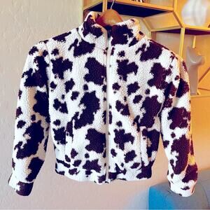 RSQ Tilly’s brown white sherpa cow print zip up jacket kids girls size small S
